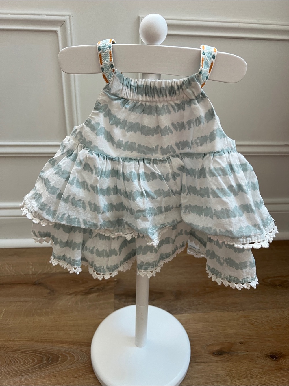 Tommy Bahama | Baby Girls' Cotton Blue/Green & White Tiered Sundress Size 3-6 M